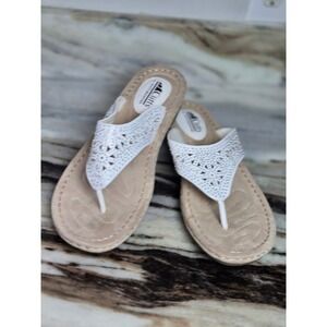 Cliffs by White Mountain Carlotta White Rhinestone Laser Cut Thong Sandals 10M